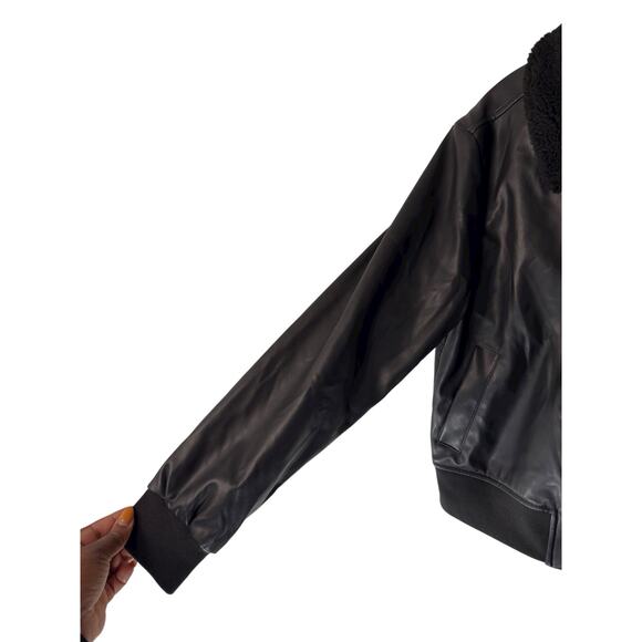 Gap Faux Leather Bomber Jacket Black Punk Emo Casual Sherpa Collar Small - Picture 7 of 12